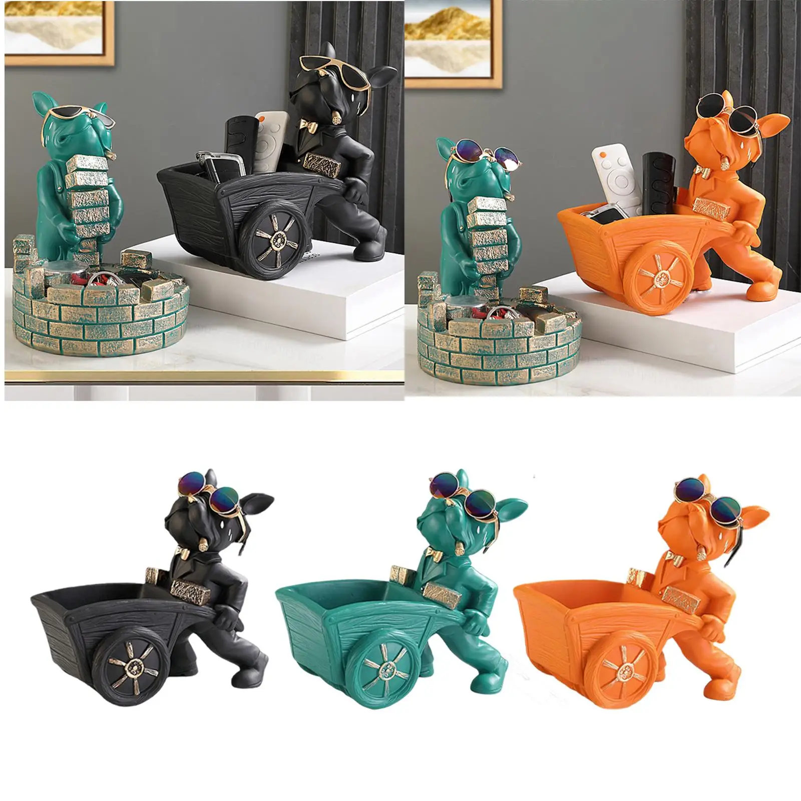 Dog Sculpture with Serving Tray Puppy Statue for TV Cabinet Decoration