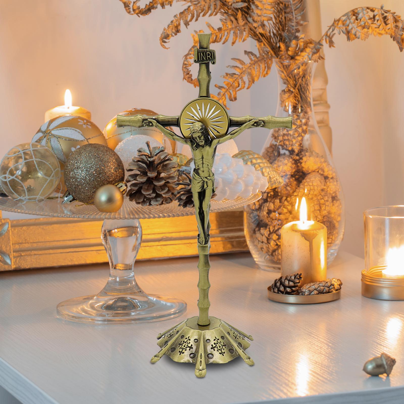 Crucifix Wall Cross Statue Collection Metal Church Crucifix Figurine for Bedroom Thanksgiving Christmas Cabinet Home Decor