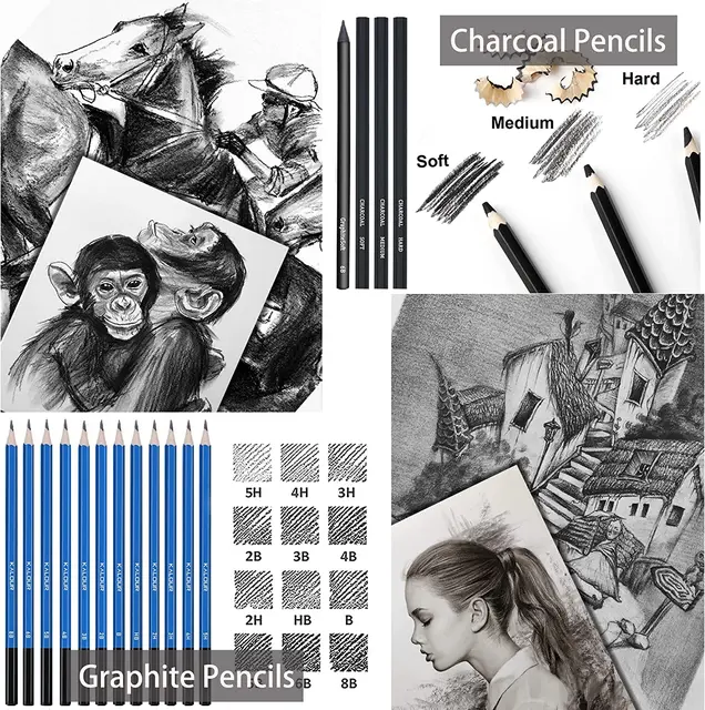 Brite Crown 22-Piece Pencil Drawing Set with Case and Sketch Book - Sketching Art Pencils Kit Includes Graphite and Charcoal Pencils & Shading Tools