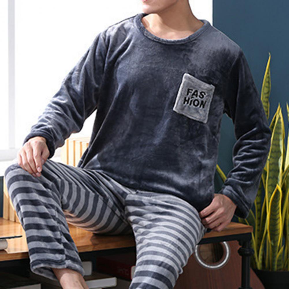 Title 13, 2 Pcs/Set Men Winter Pajamas Set Long Sleeve Th...