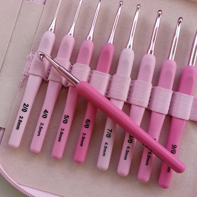 9pcs/set Handle Pink Crochet Hook Set Aluminum 1.0-10mm Knitting