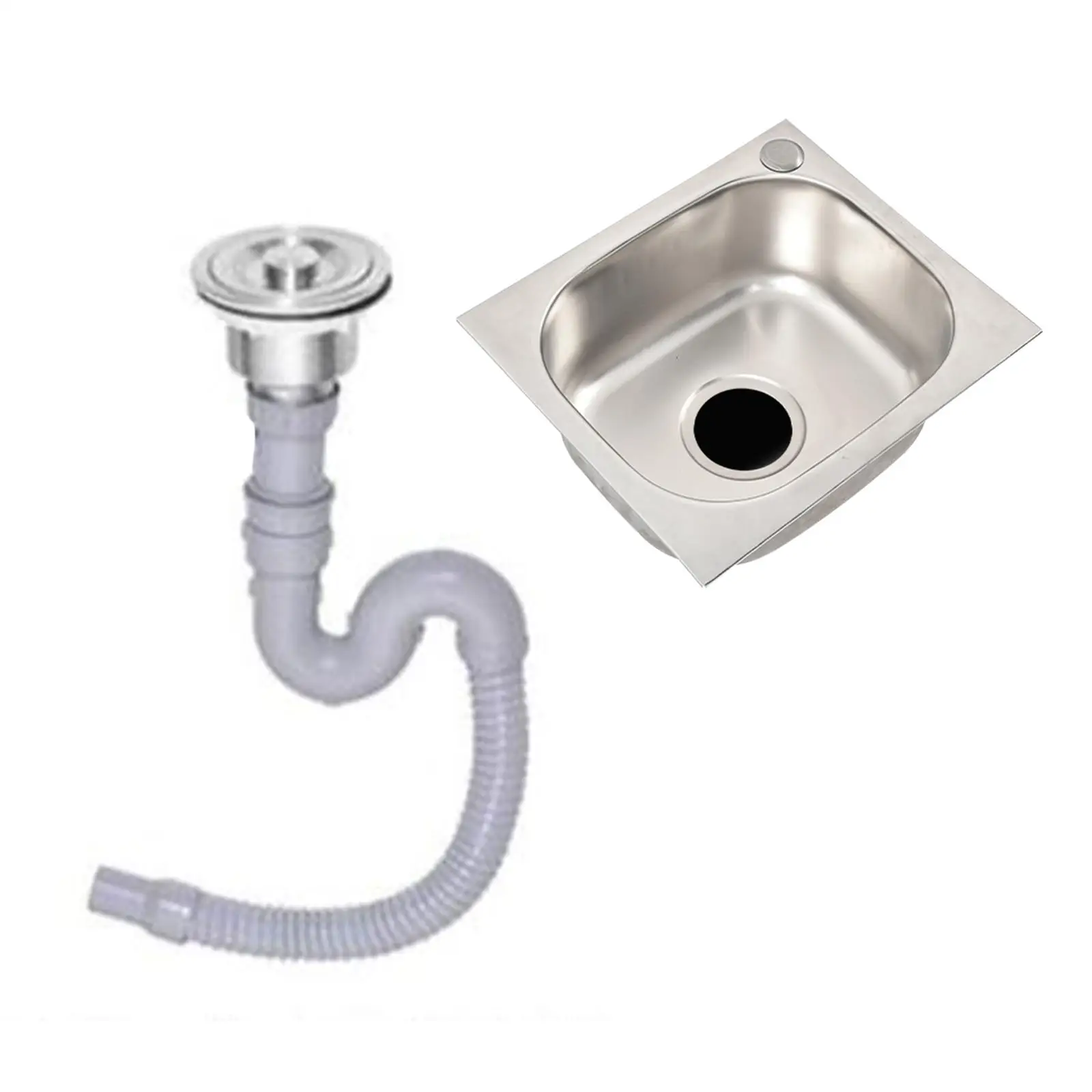 Stainless Steel Kitchen Sink with Drain Hole Fast Drainage Rustproof 37cmx32cmx14cm with Water Pipe Rectangle Single Bowl