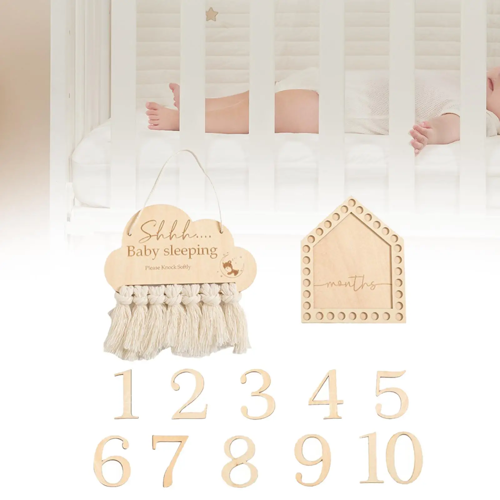 Wooden Baby Milestone Cards Newborn Photoshoot Props Tassel Room Door Hanger