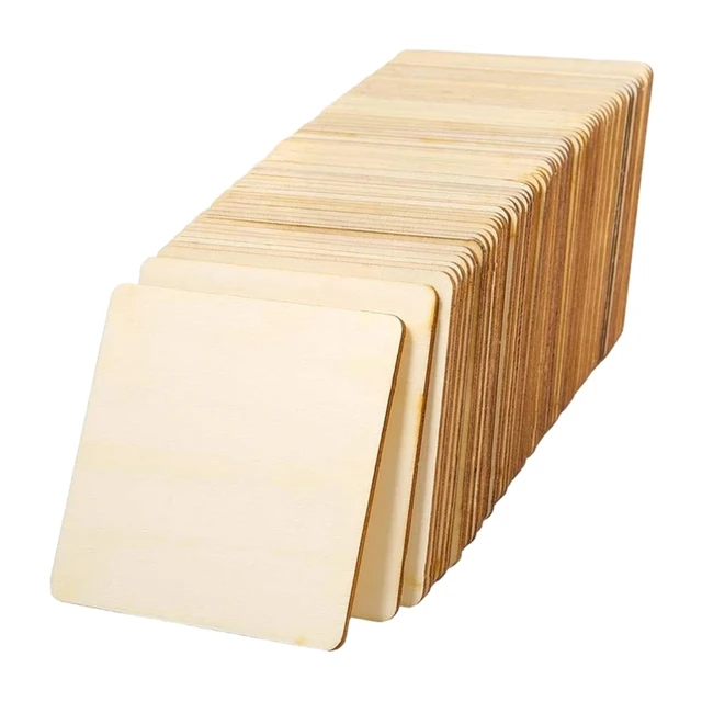 Rounded Wood Squares for Crafts Unfinished Wooden Cutout Tile 3 in 60 Pack  for sale online