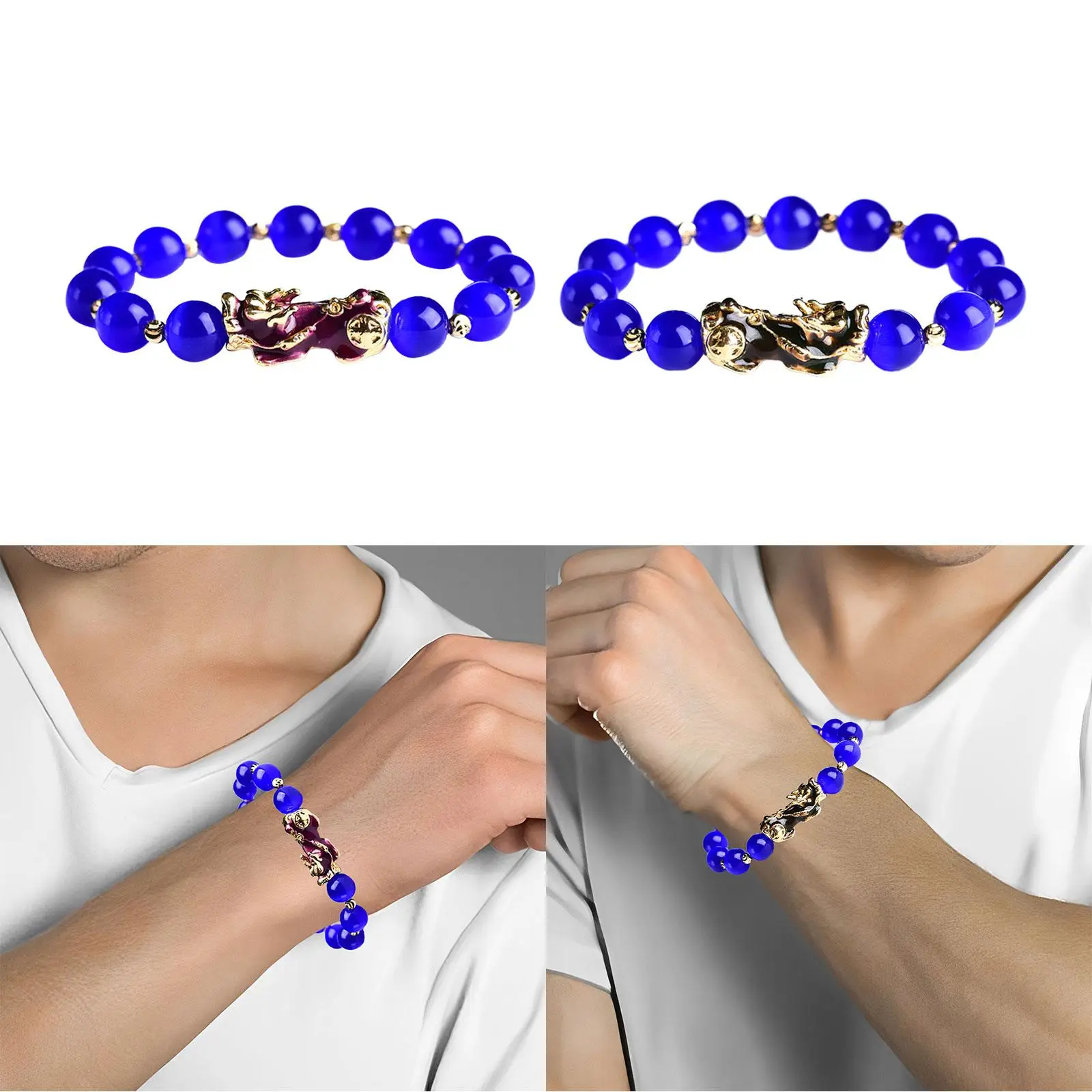 Beaded Bracelet Traditional Valentine`s Day Gift Suitable for Dating or Formal Occasion Pi Yao Pendant Jewelry Gift Bangle