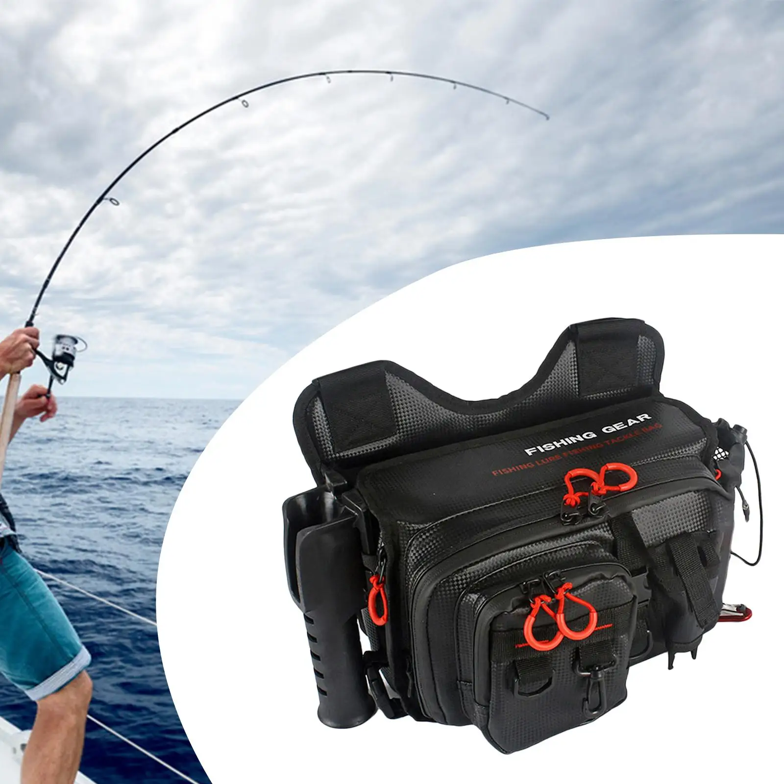 Tackle Box Bag with Rod Holder Waterproof Fishing Tackle Storage Bag Non-slip for Fishing