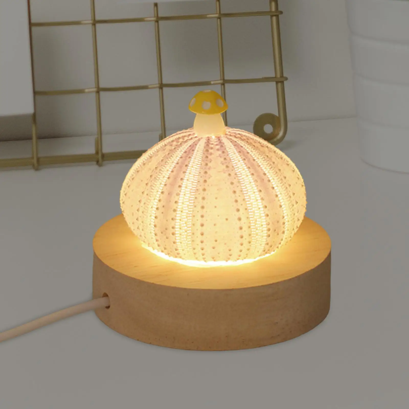 Decorative Table Lights Mini Desk Lamp Shell NightStand Bedside Lamp Wooden Base Party Desktop Birthday Gift Novelty Table Lamp