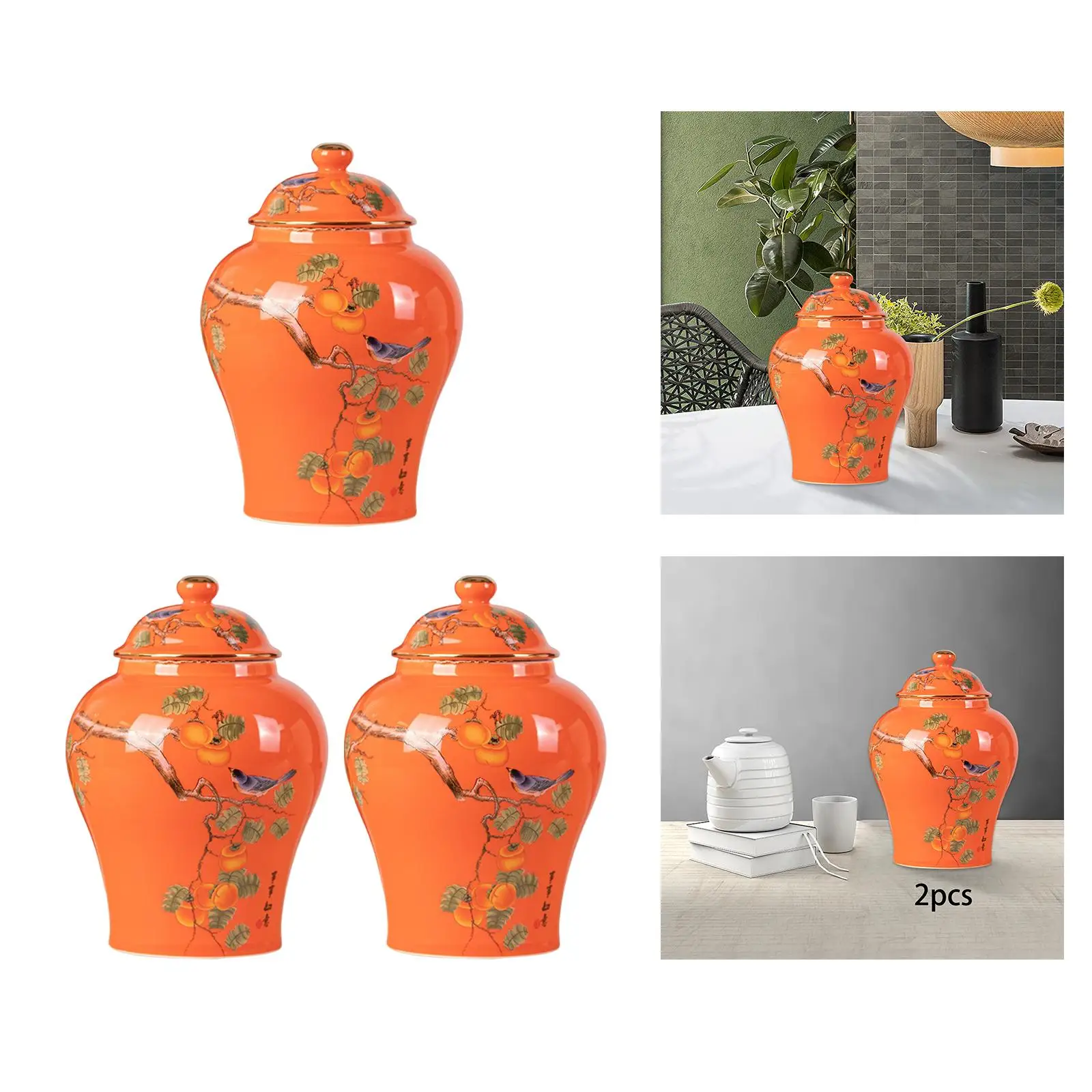 Ceramic Ginger Jars Porcelain Jar Tea Tin Decorative Temple Jars Food Jar Flower Pot Flower Vase for Home Bedroom Office Decor