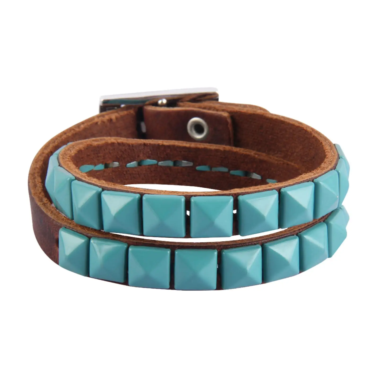 PU Leather Studded Bracelet Buckle Clasp Cuff Bangle for Men Women Costume Accessories