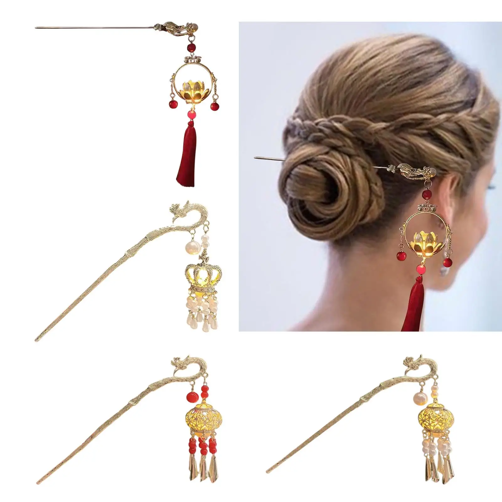 Lantern Hair Pin with Light, Barrettes Headwear Headdress Hair Accessories for Women Headpiece DIY Hairstyle Chinese Hair Sticks