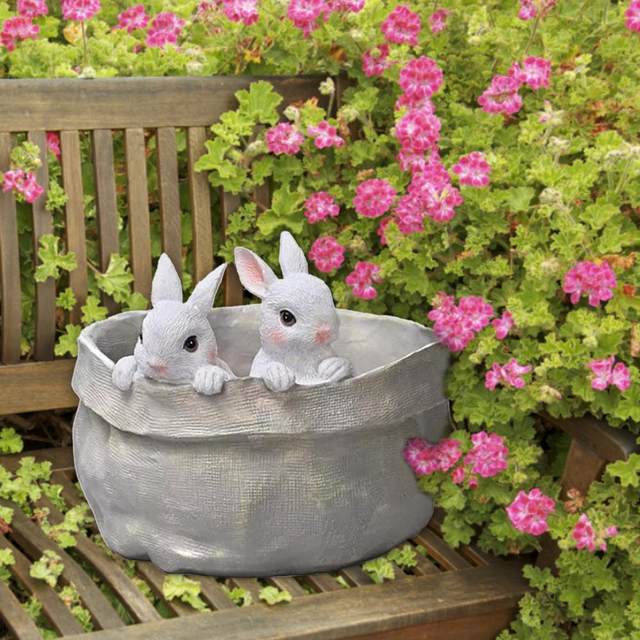 Large Distressed Rabbit Bunny Shaped Statue Planter Pot newest Indoor Outdoor Use Weather Resistant Art Decoration