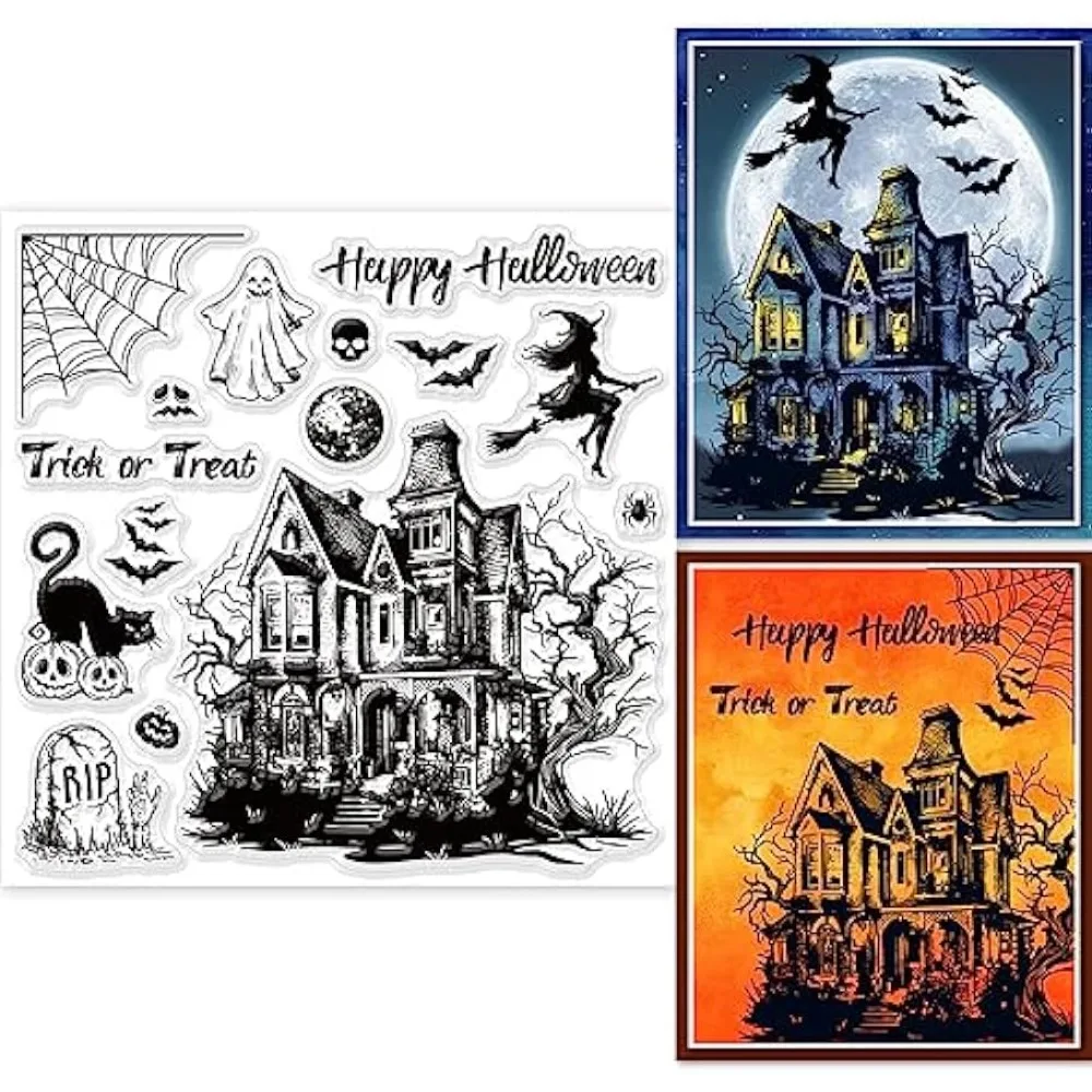 Halloween Horror Casa Limpar Selos, Scrapbooking DIY,