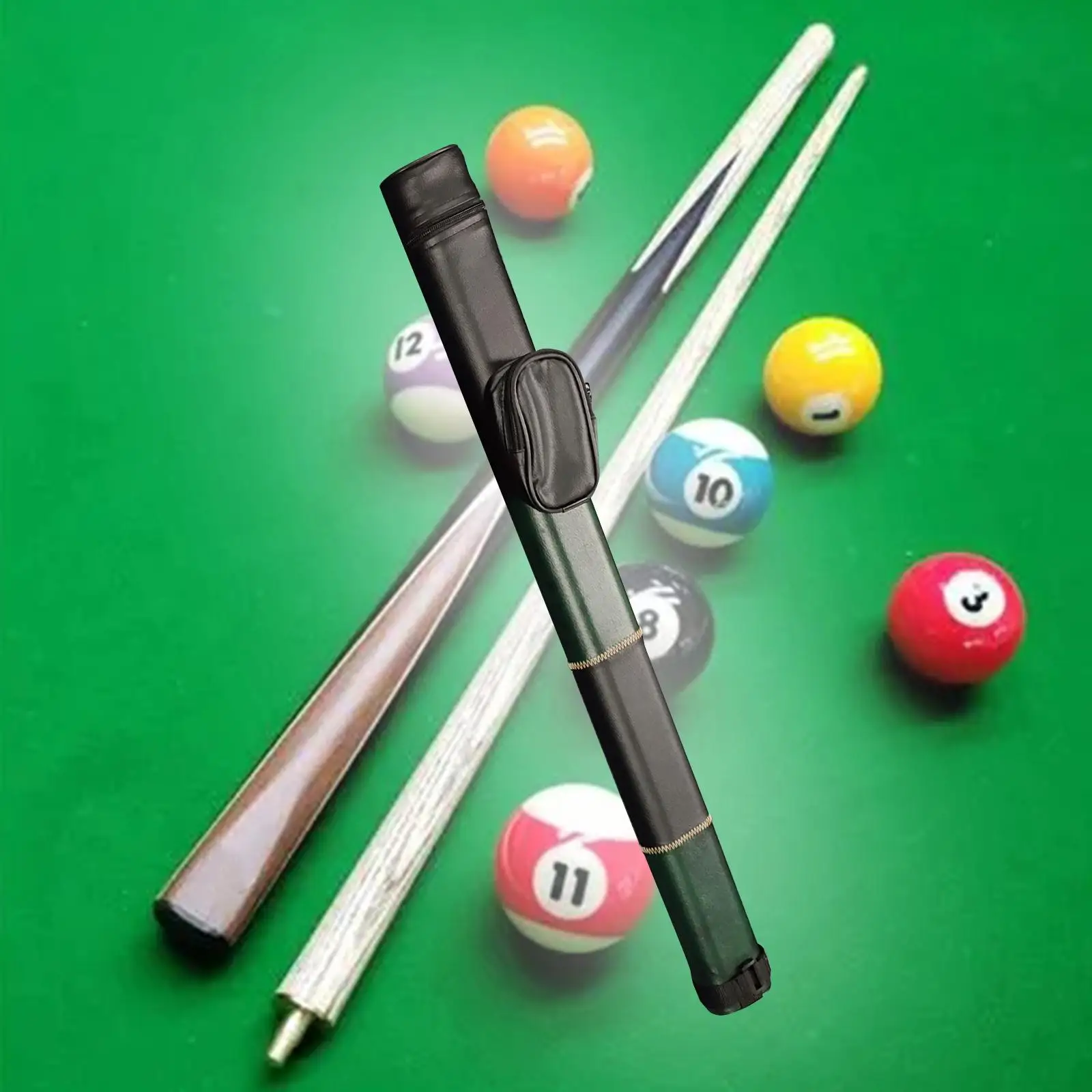 Billiards Pool Cue Case PU Leather with Zipper Billiard Pool Cue Rod Carrying Bag for Games Snooker Sports Women Men Equipment
