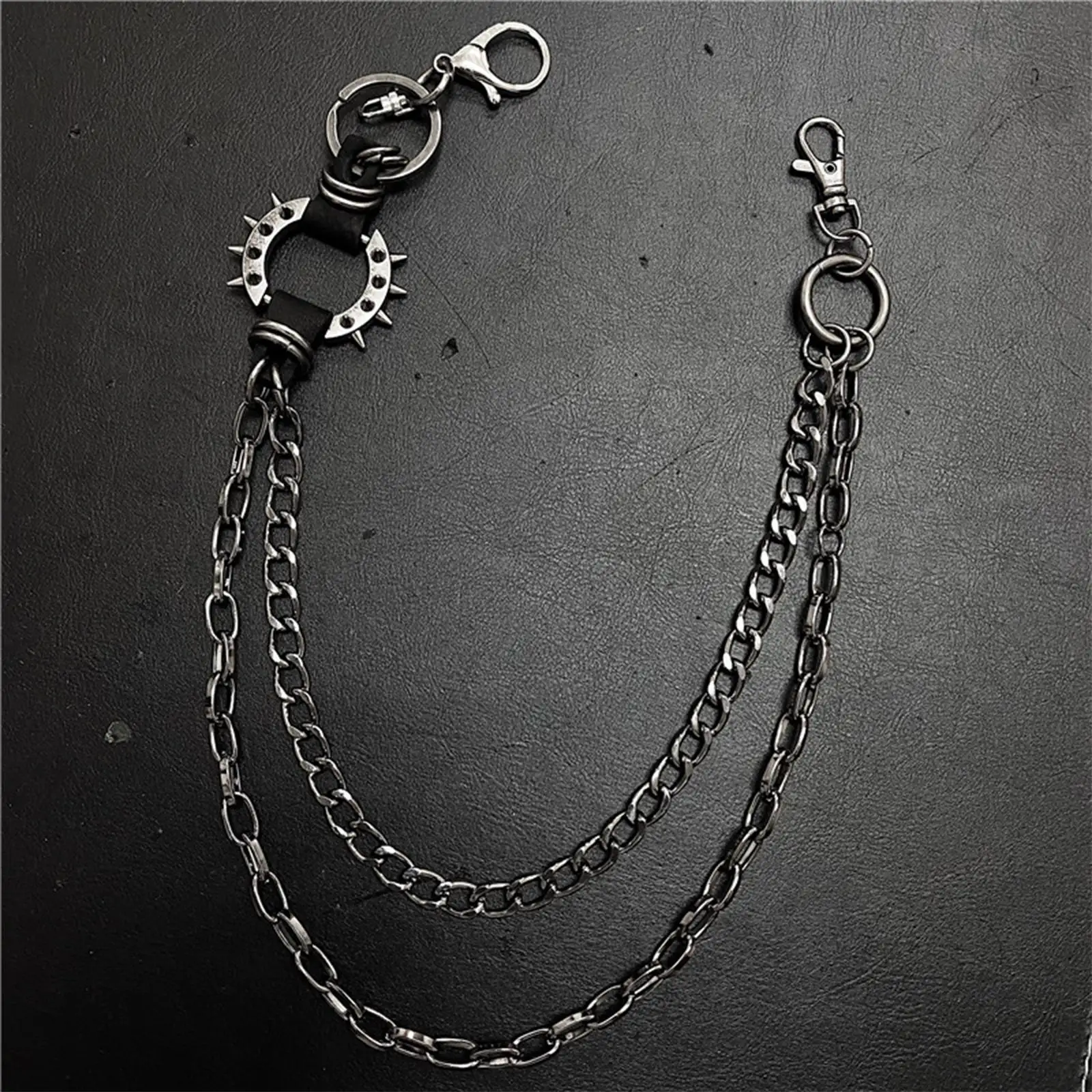 Waist Chain Black with 2 Way Tracking Punk Style Cool Vintage Fashion Unisex Keychain Wallet Chains for Men Goth Punk Trousers