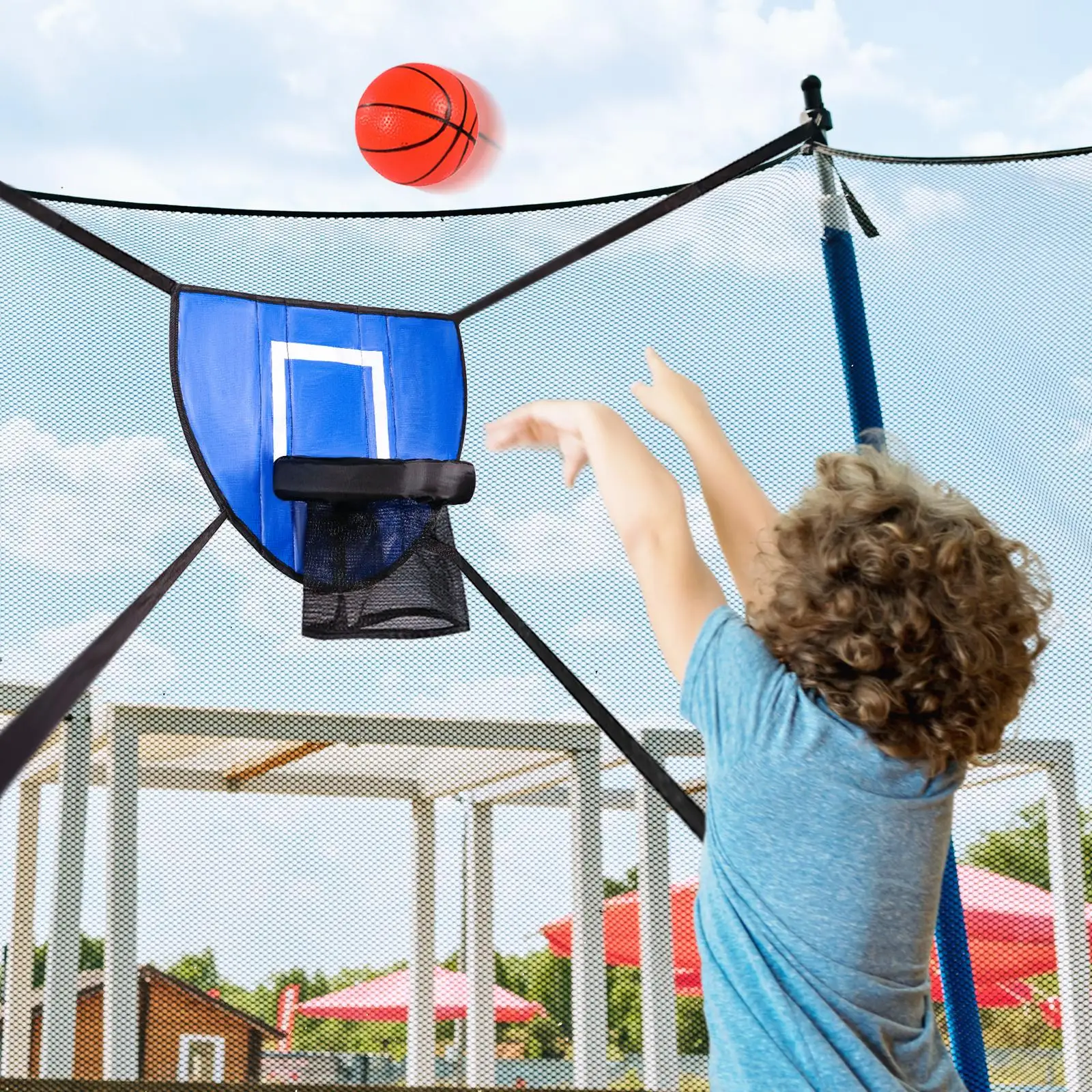 Mini Basketball Hoop for Trampoline with Enclosure Easy Install Sturdy Trampoline Accessory for All Ages for Kids Children