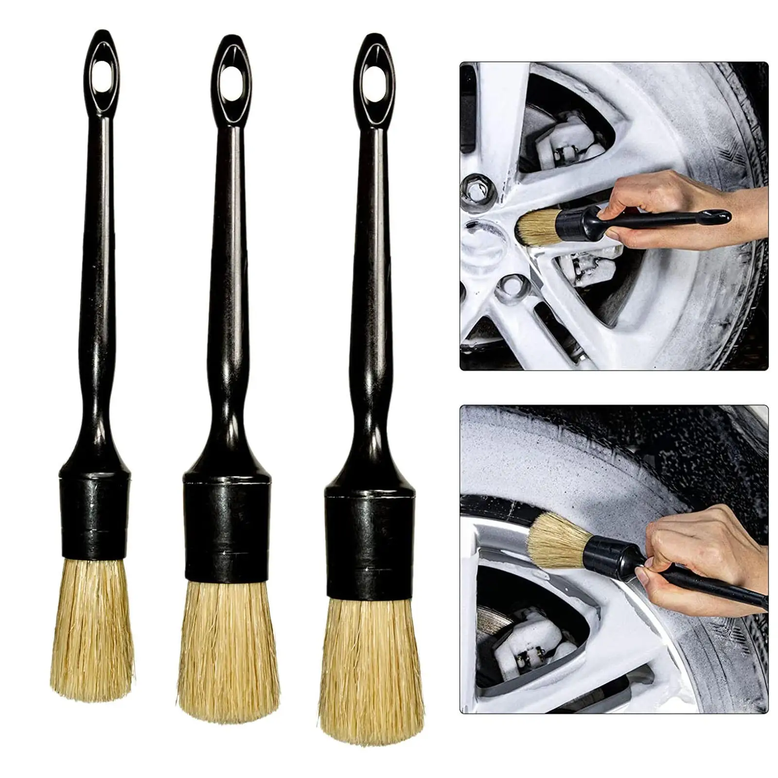 3x Auto Detail Brush Set Multi Purpose for Interior Exterior Lug Nut