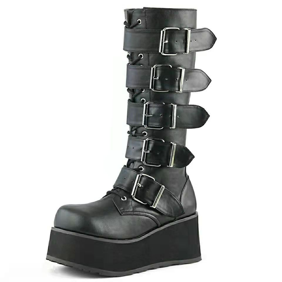 buckle design wedge boots