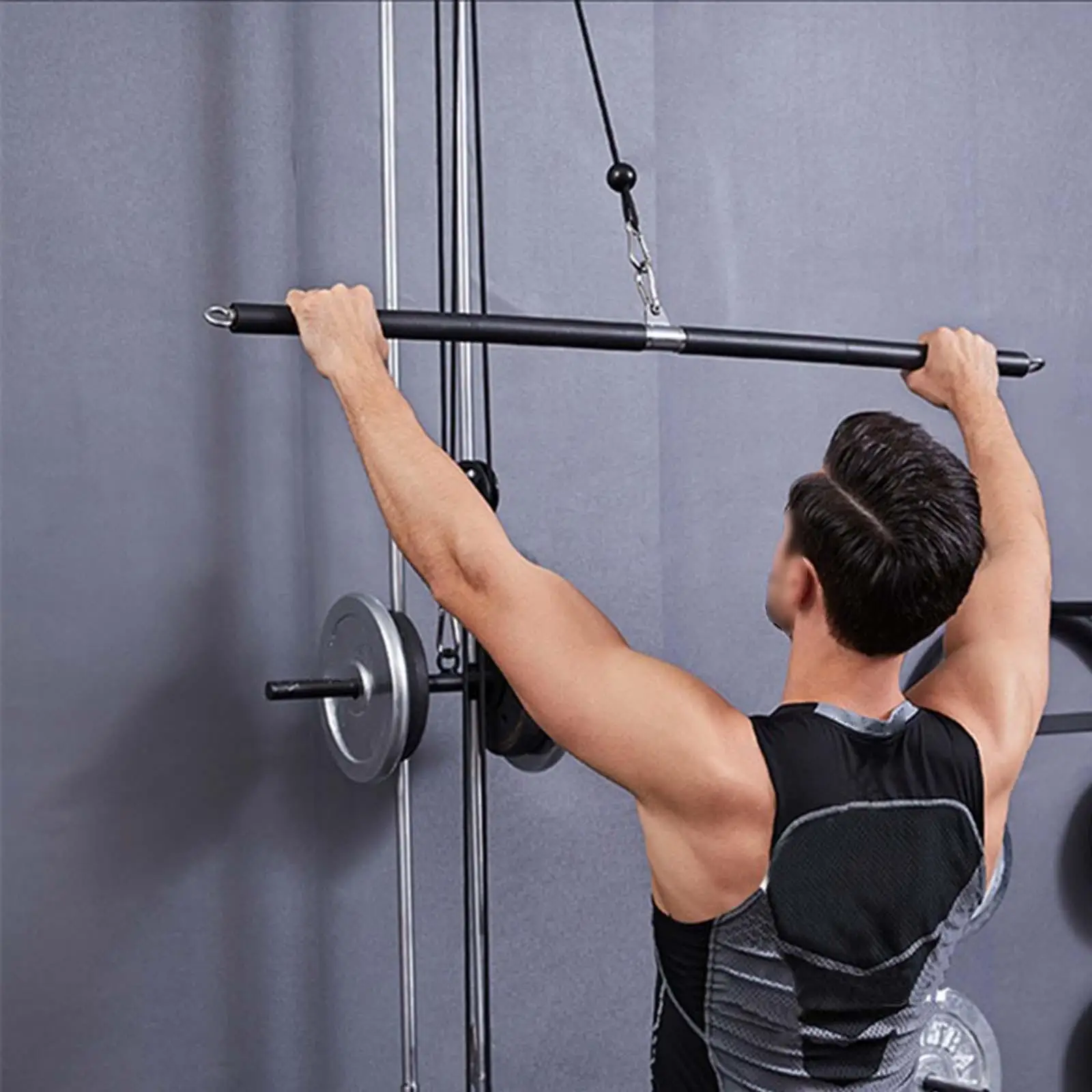 LAT Pulldown Bar, Adjustable Press Down Bar for Strength Workout Back Arm Muscles Building Home Weightlifting