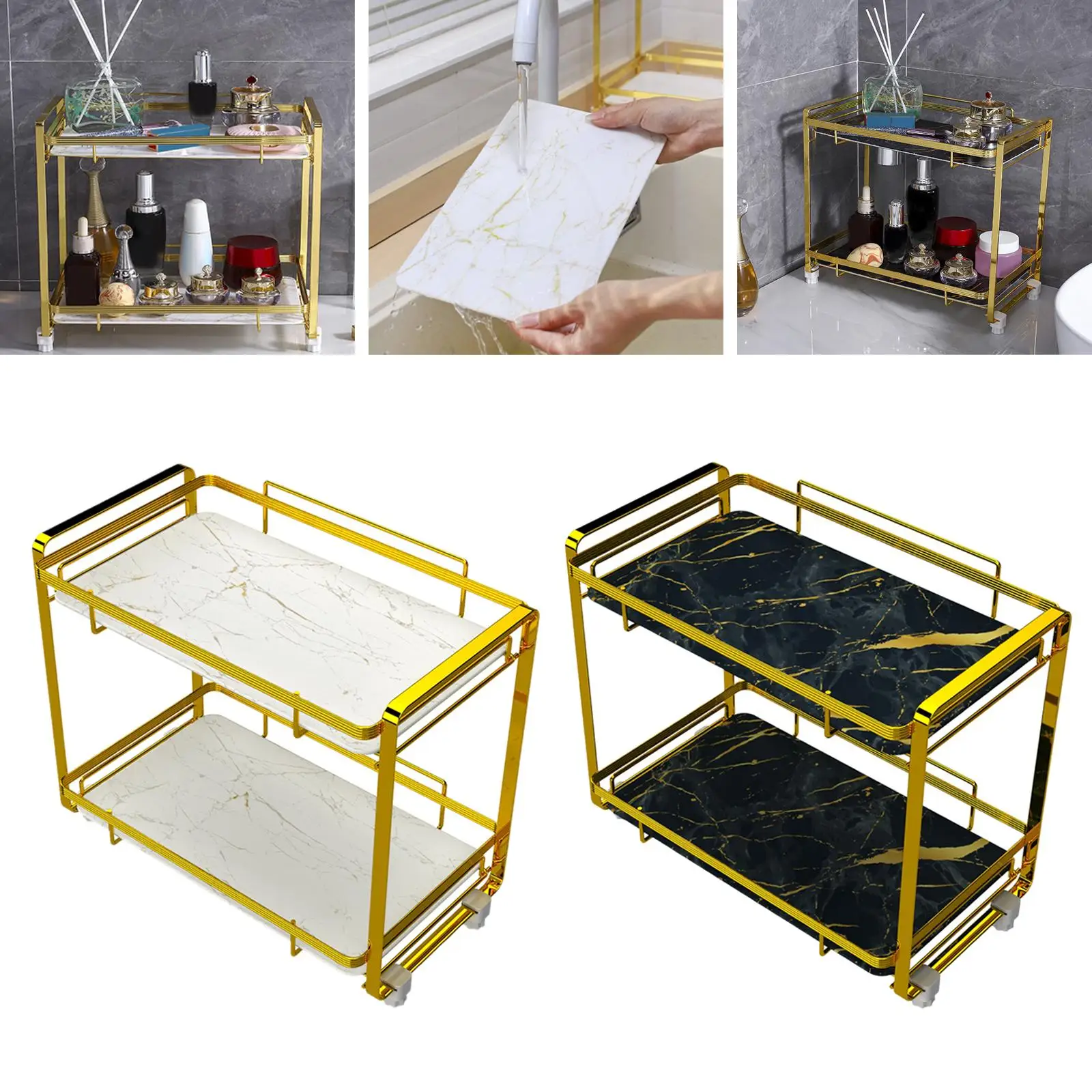 Cosmetic Organizer Shelf Double Layer Vanity Tray for Bedroom