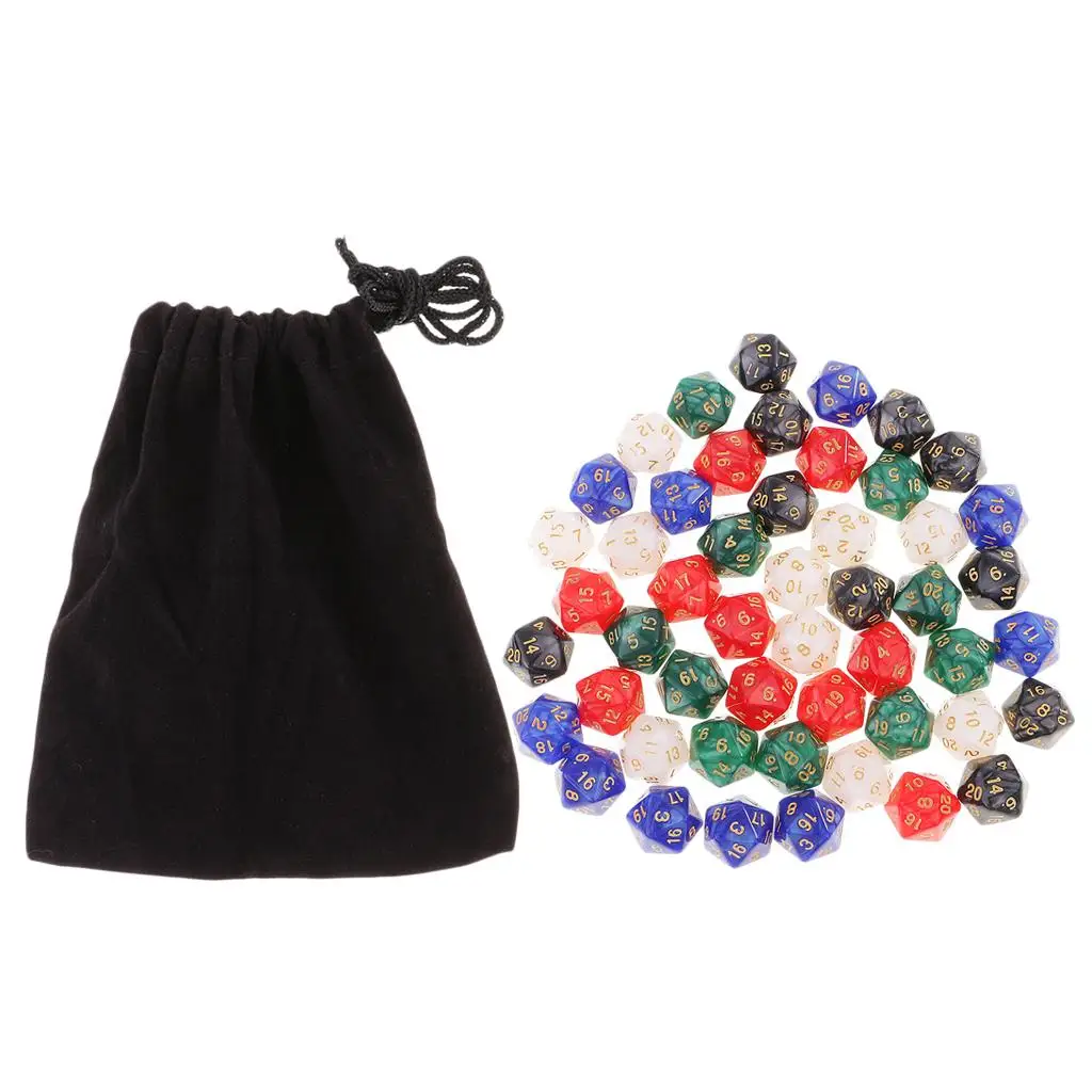 50 Pieces Polyhedral D20  Five Colors with Bag &D RPG Board Game