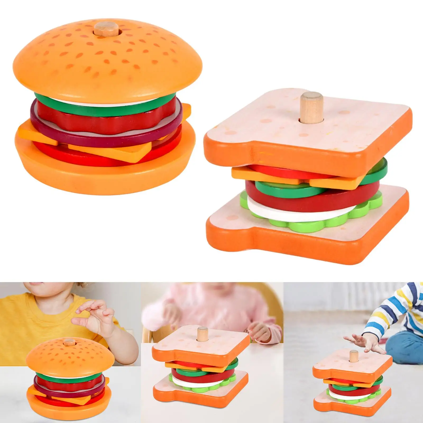 Wooden Food Stacking Toys with Order Cards food for Party Favors Baby