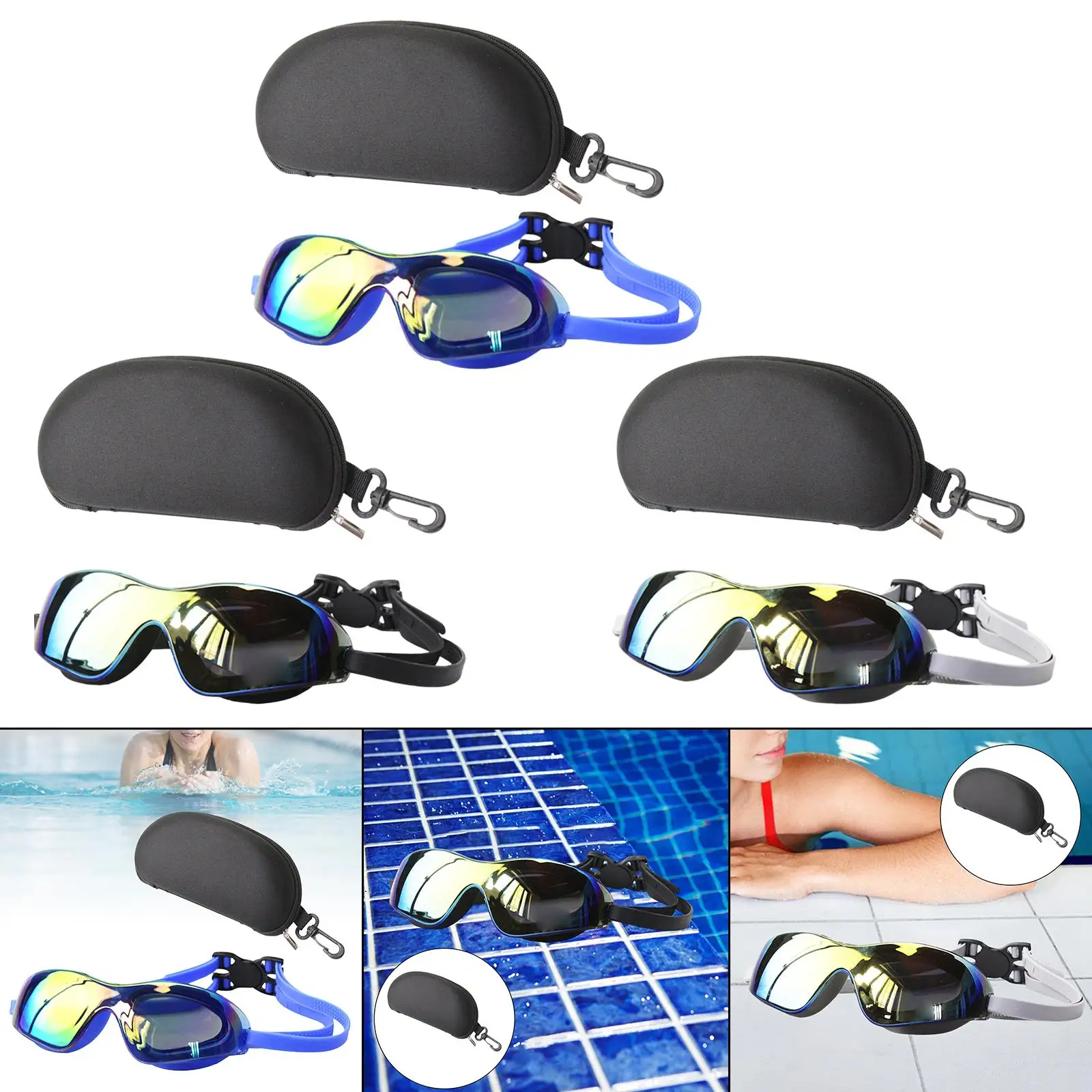 Professional Swim Glasses, Large Frame Outdoor Adjustable Waterproof Anti Skid Clear View