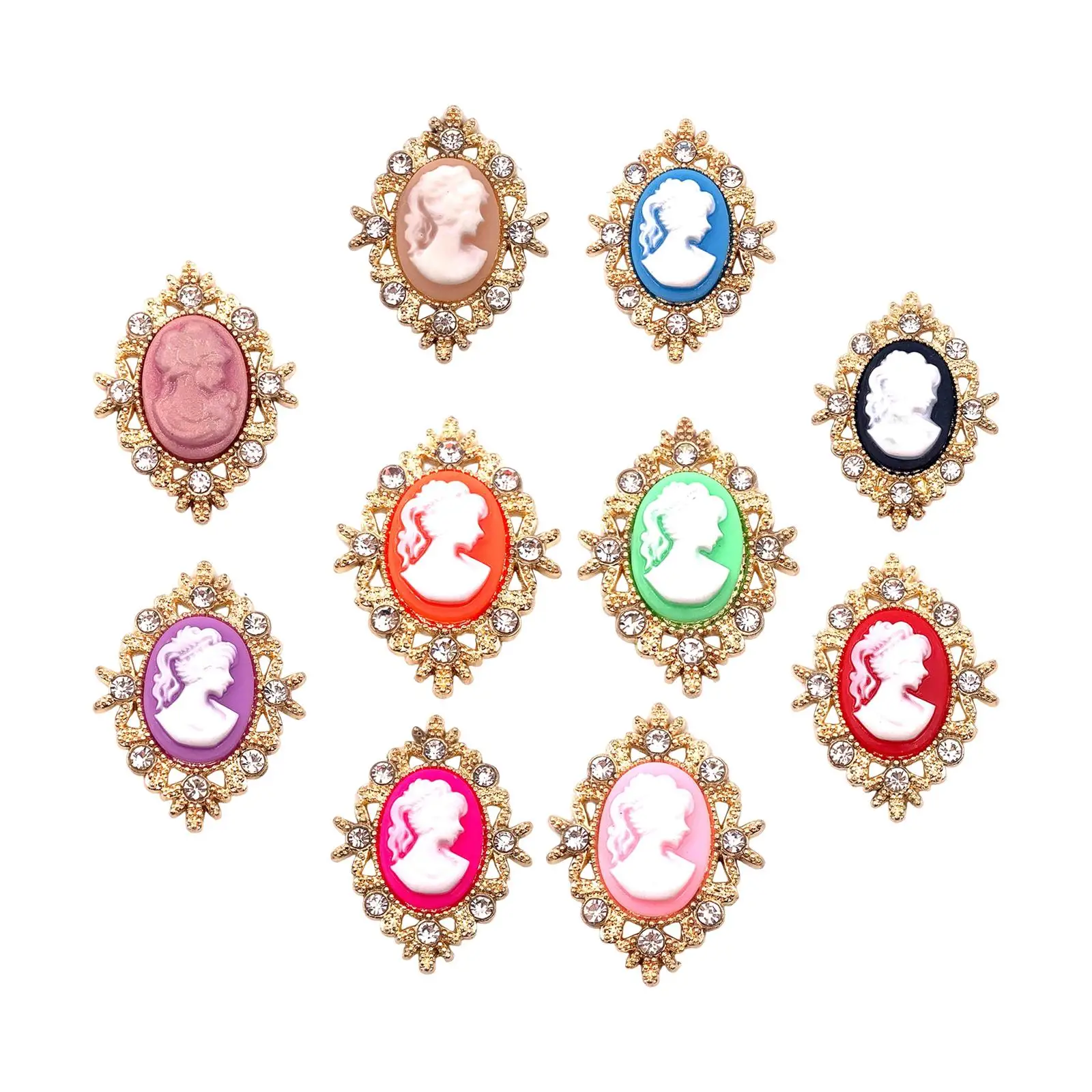 10Pcs Bling Flat Back Buttons Decorative Pendant Alloy Embellishments for Sewing DIY Apparel Accessories Wedding Scrapbook