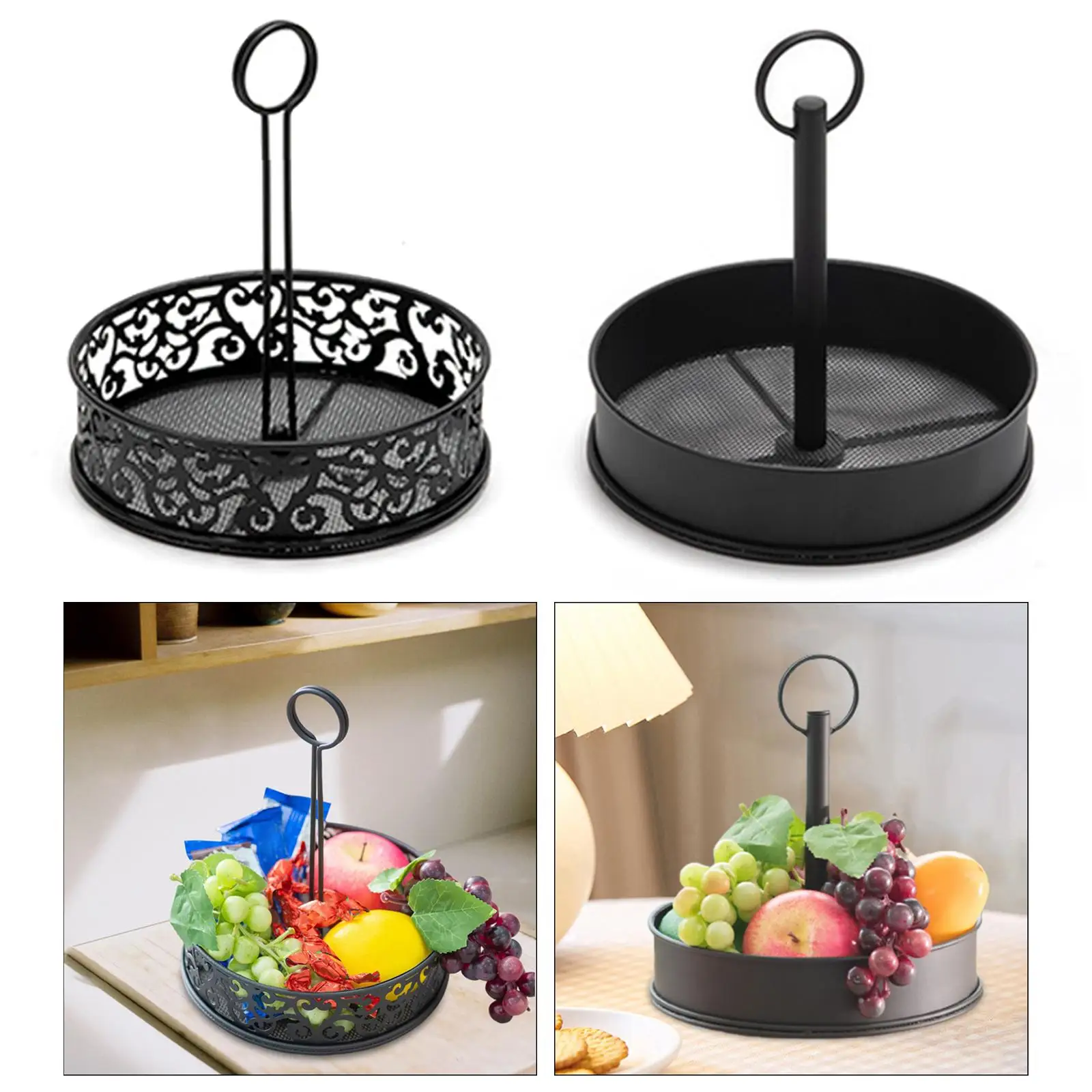 Fruit Basket with Handle Round Storage Tray for Kitchen Counter Dining Table