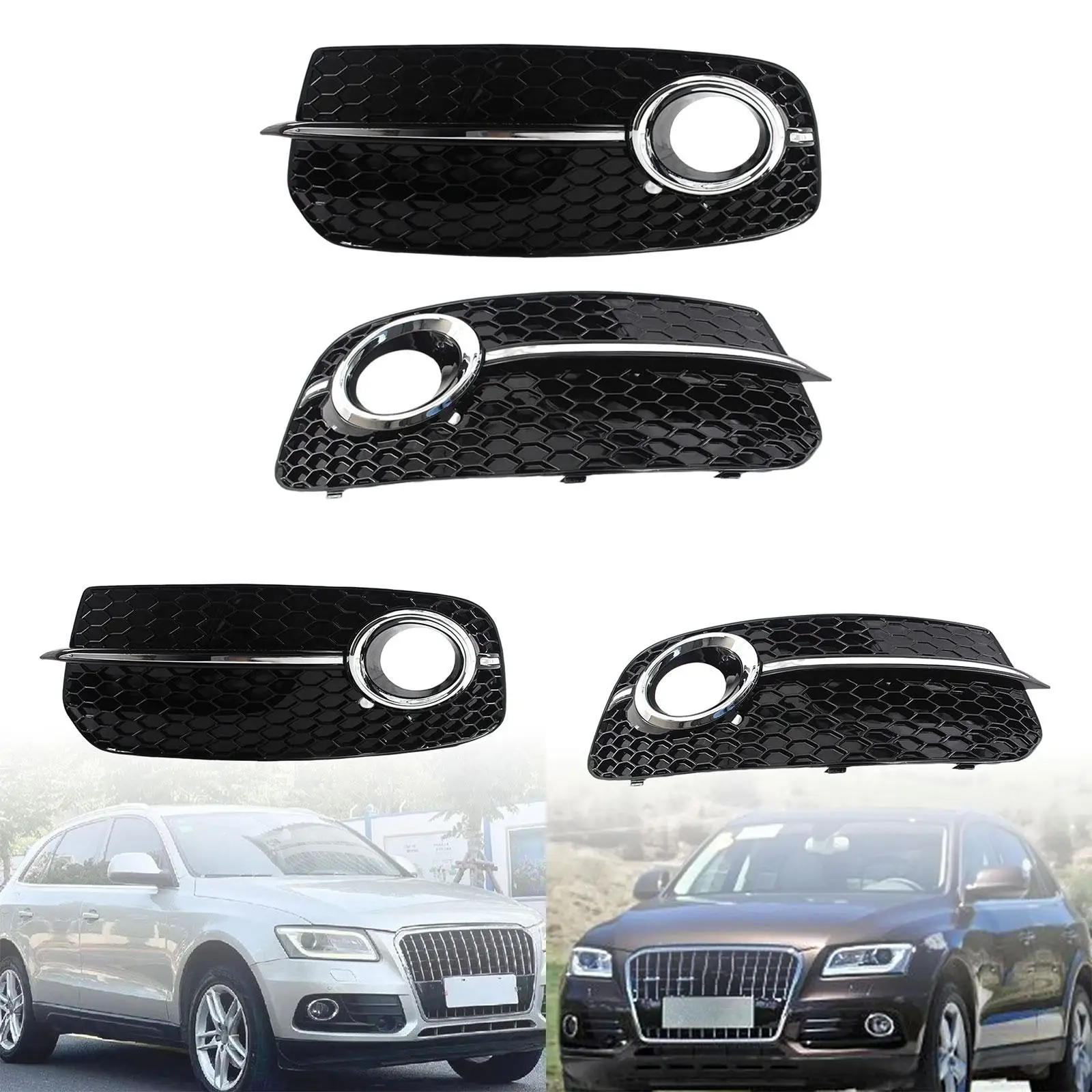 1 Pair Fog Light Grill Grille Cover Replacement Car Fog Lamp Part Honeycomb Easy to Install Durable for Audi Q5 2013-2016
