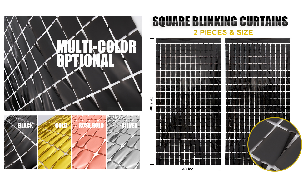 Description Picture 4 of item2PCS Shimmer Wall Backdrop, Square Backdrop Curtain, Black Streamer Backdrop for Party Decorations Black Gold Rose Gold Silver