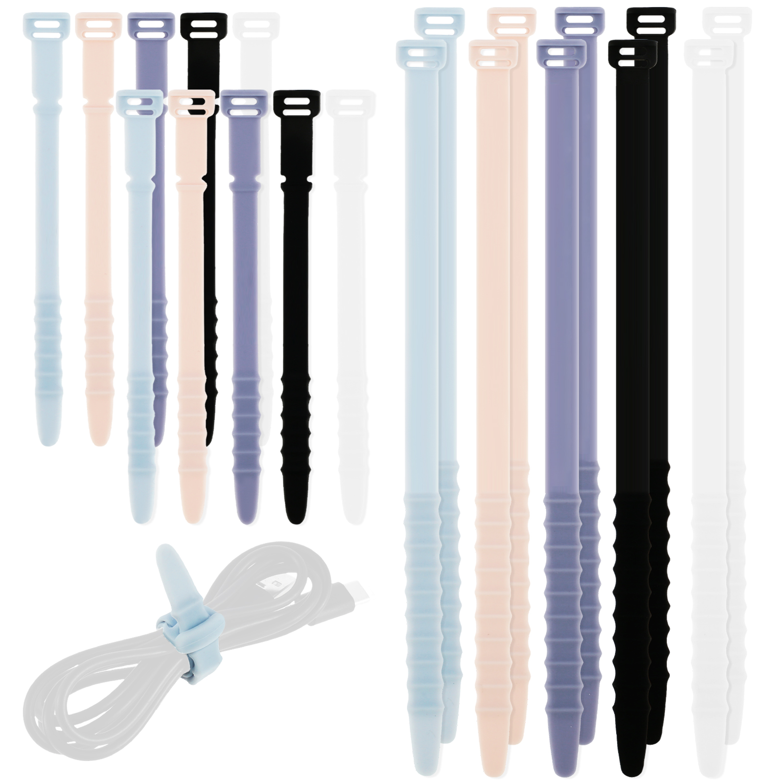 Description Picture 6 of item20Pcs Silicone Cable Ties Colorful Portable Cable Straps Multipurpose Elastic Cord Organizer Cable Management Organizer Reusable