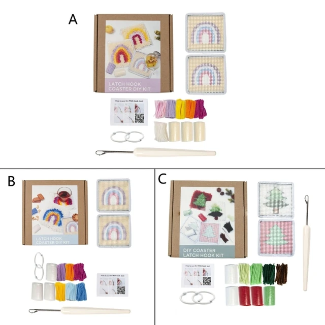 Latch Hook Yarn Kits, DIY Christmas Coaster Latch Hook Kit Hand Embroidery  Yarn Making Kit for DIY Craft, 6.3 x 6.3 Inch