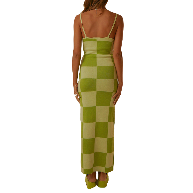 y2k Knitted Dresses Women Geometric Print Spaghetti Strap Sleeveless Bodycon Dresses 2000s Long Night Party Dresses