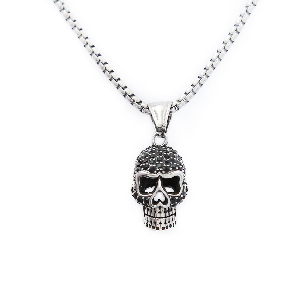 Vintage 316l Edelstahl Schädel Anhänger mit schwarzen Stein Halsketten für Männer Frauen Mode kreative Party Schmuck Drops hipping – Detail 1
