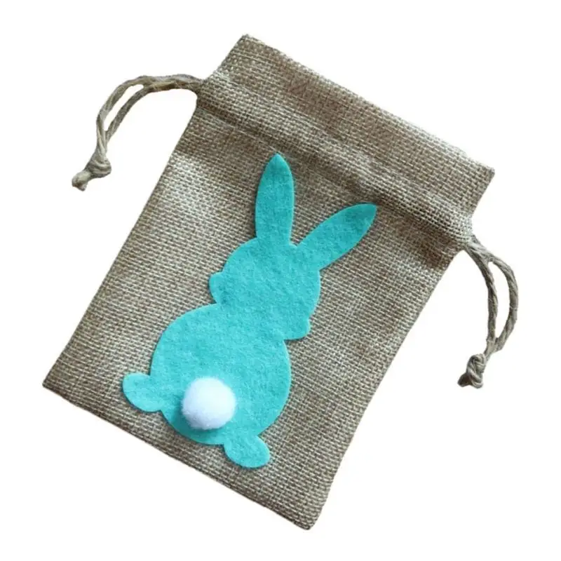 Easter Bunny Decor Drawstring Burlap Bag 14x10cm Sturdy Material Washable Gift Wrap Bag