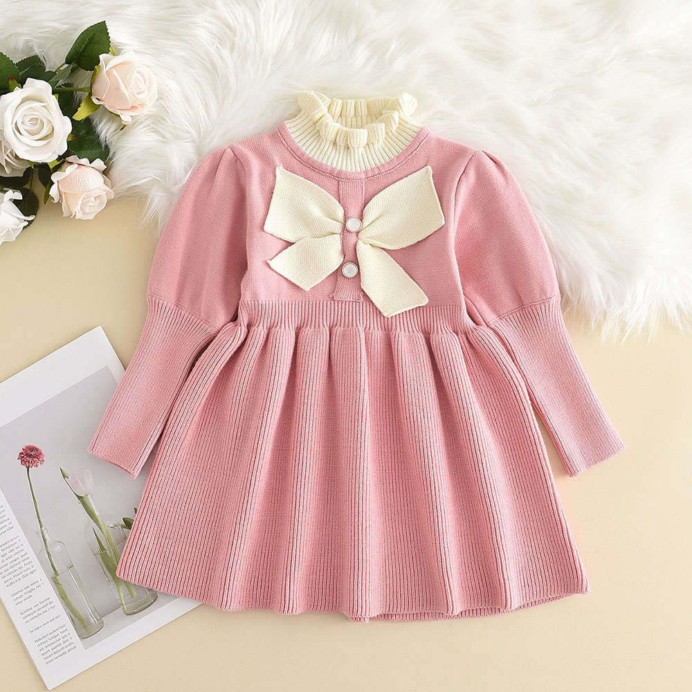3-7 Jahre Alte Koreanische Version Marineblaues Süßes und Niedliches Mädchenkleid Herbst- und Winter-Strickkleid mit Langen Ärmeln für Kinder – Detail 18