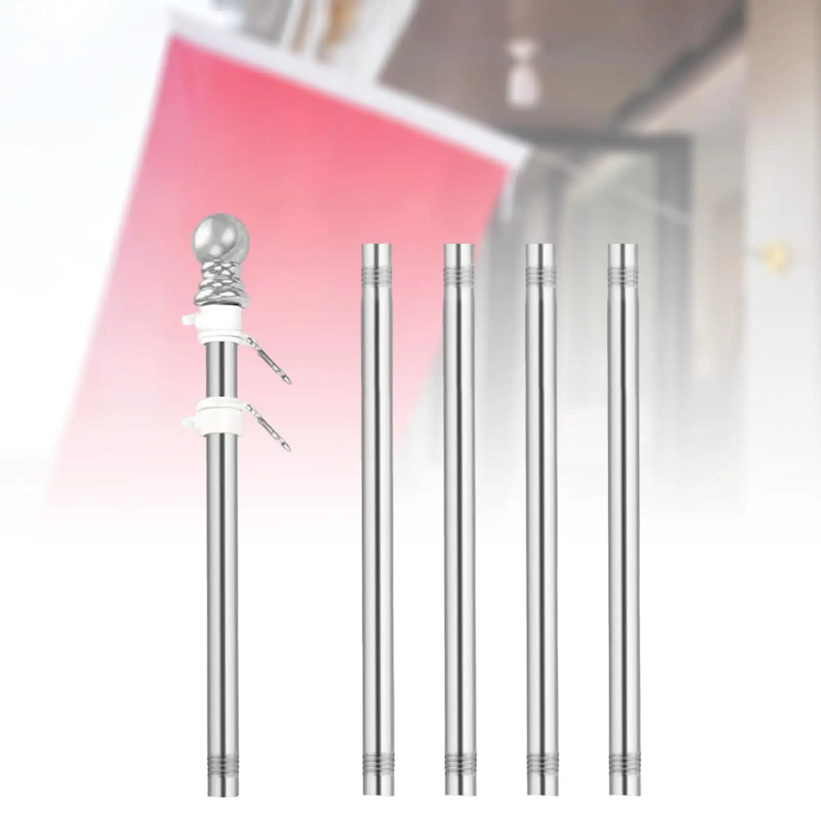 5x Stainless Steel Flag Flag Pole Guide Banner Five Sections Rod Garden Flag Pole Outdoor Residential House Porch