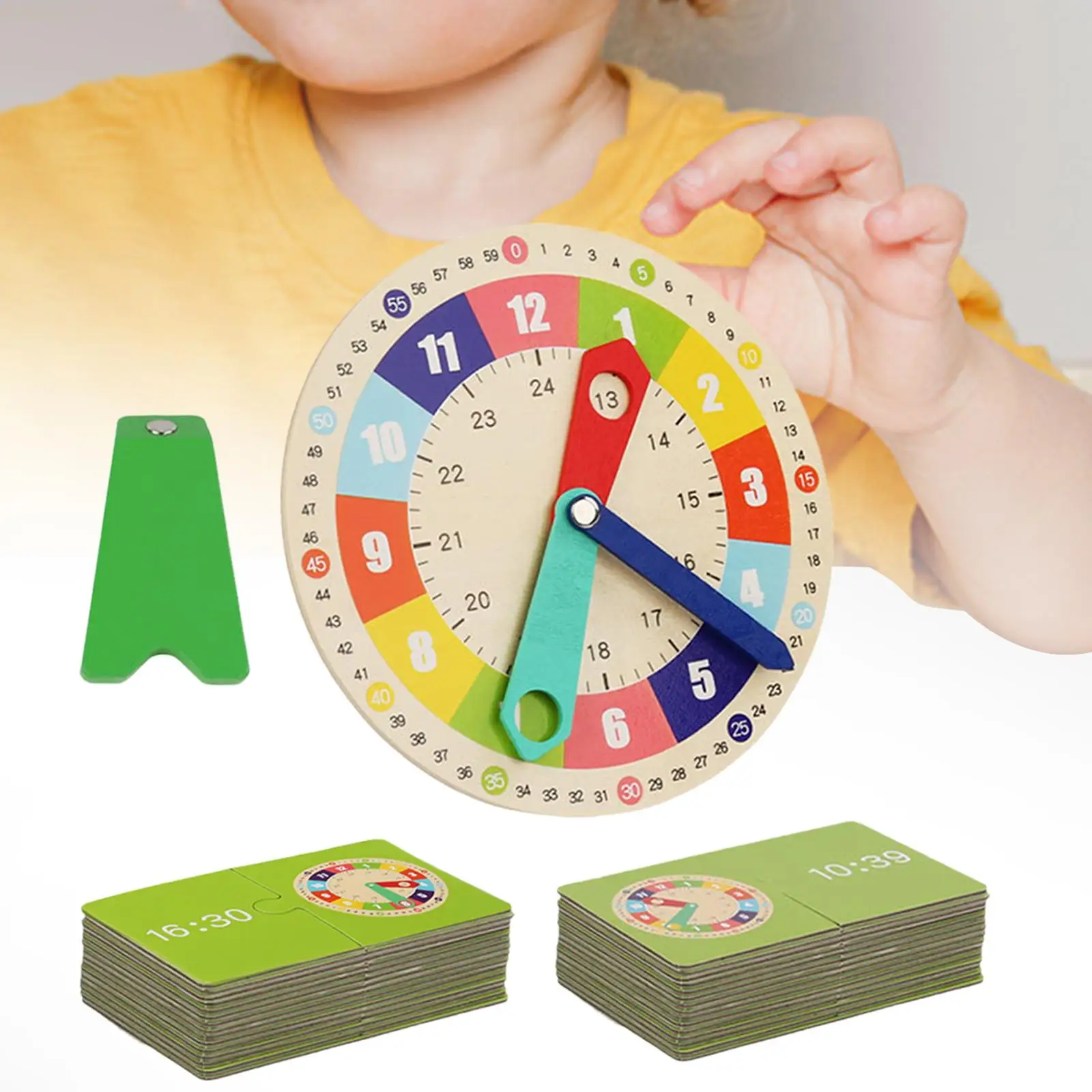 Portable Wooden Clock Kids Toys Educational Toy for Homeschool Children Baby