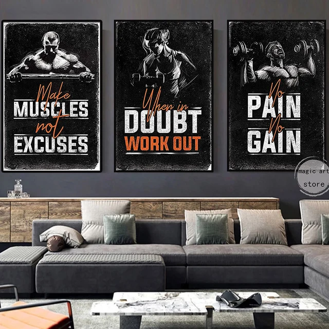 Gym Workout Art Canvas Posters Fitness Man Woman Pain Gain Phrase  Motivational Painting Wall Prints Pictures for Gym Home Decor - AliExpress