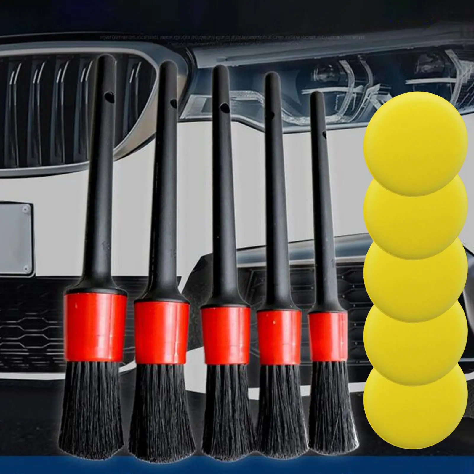 5 Pieces Auto Detailing Brush Set Detail Cleaner Brushes Fit for Motorcycle Cleaning Engine