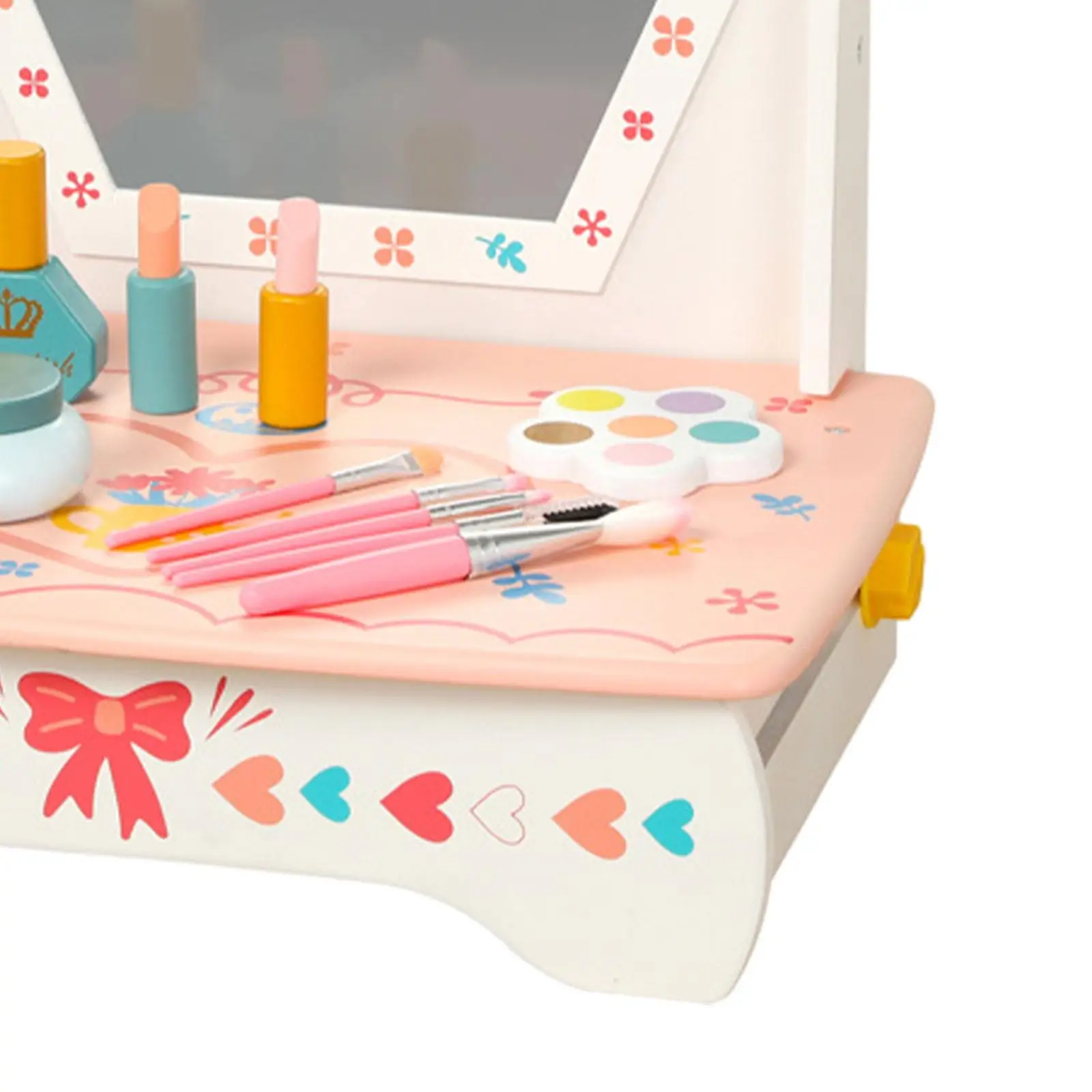 Wooden Vanity Table Toy Simulation Makeup Table Toy Set for Age 3 4 5 6