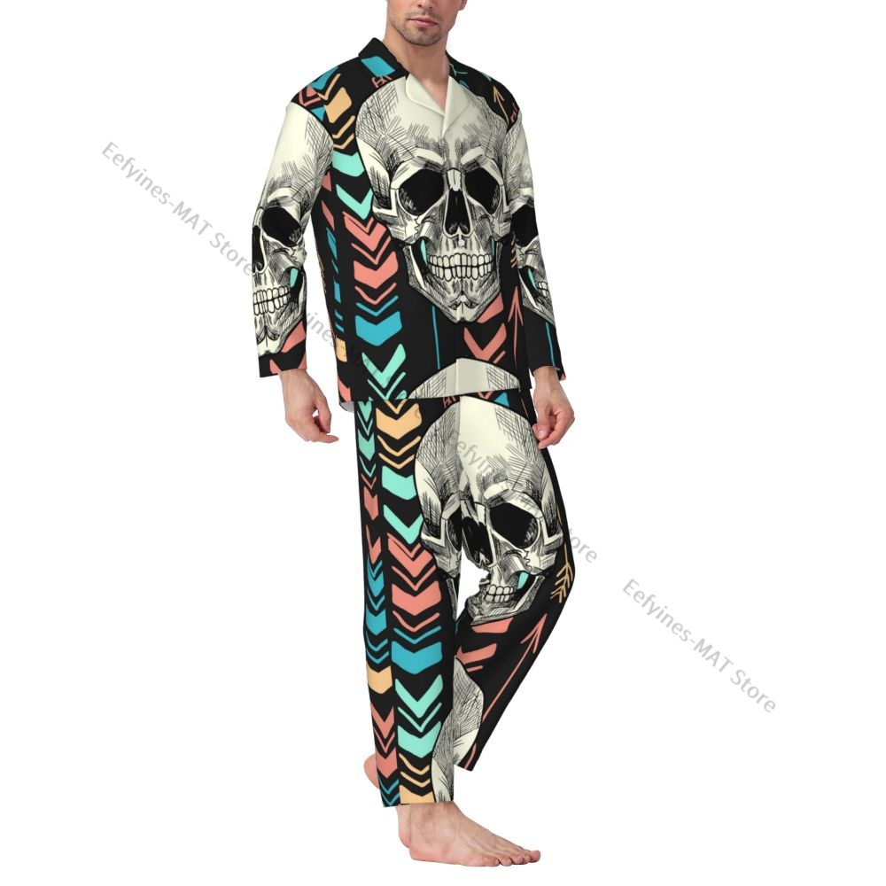 Title 4, Geometric Skull Men Pajamas Long Sleeve Male Sl...