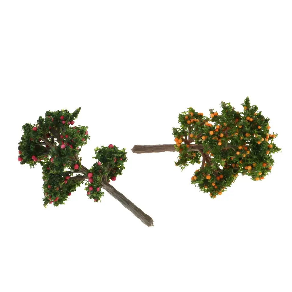 2 Pieces  Tree And Orange Tree Artificial Trees Miniature Doll House Ornament