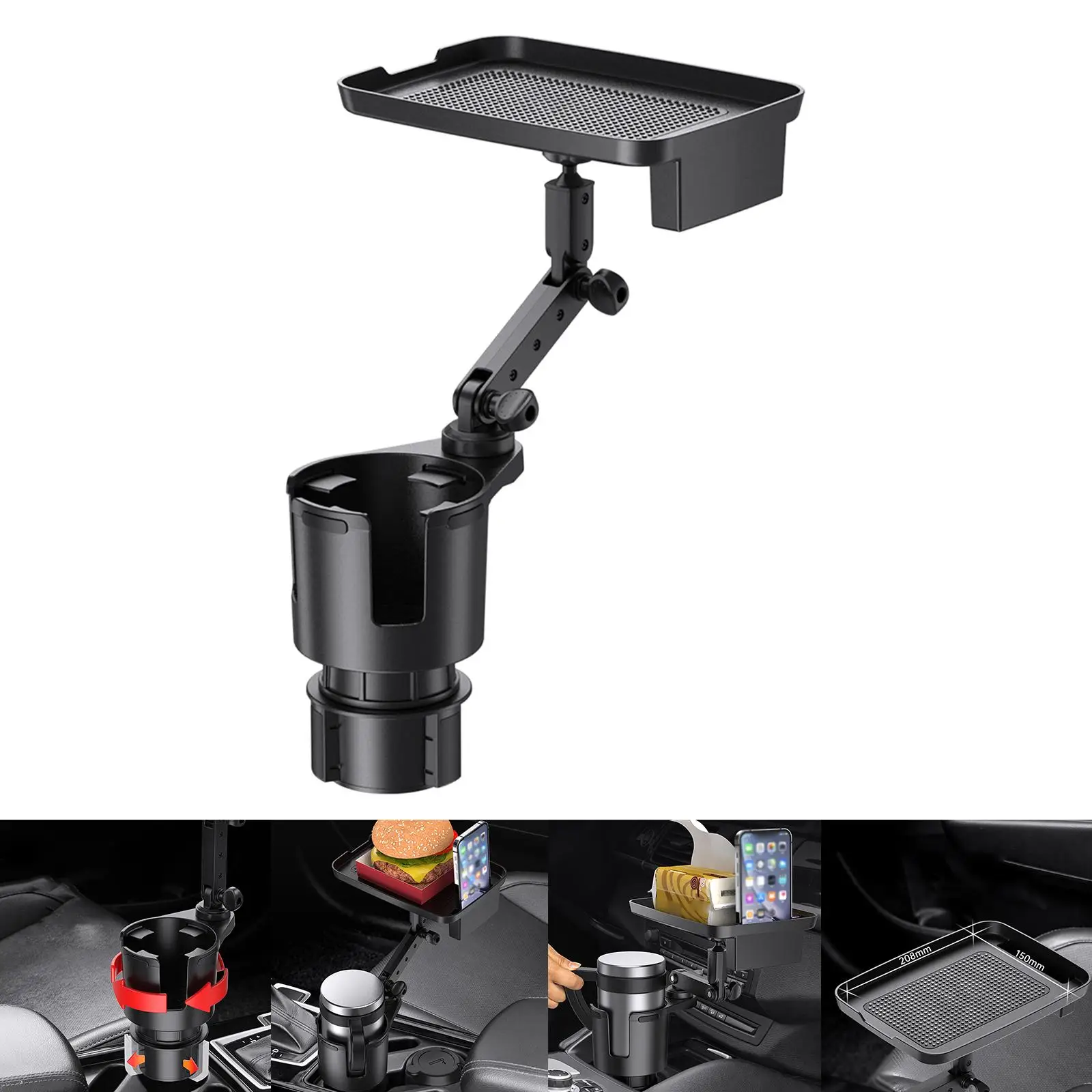 Car Cup Holder Storage Tray Adjustable Base Stable for Beverage Cups