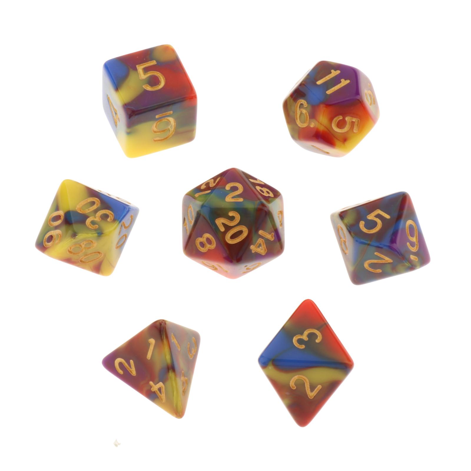 7Pcs Painted Polyhedral Dices Multi-sided Acrylic Dice D4 D6 D8 D10 D12 D20 Role Playing Dice Game Accs for Dnd RPG MTG Games 