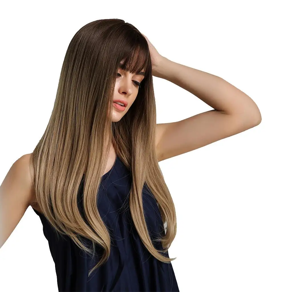 24 Inches Charming Straight Synthetic Wigs W/ W/ Brown Wig