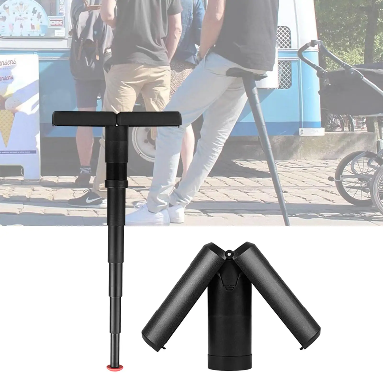 Portable Folding Seat Walking Stick Cane Adjustable Height Teliscopic Stool ABS 70CM Load Capacity 220lb