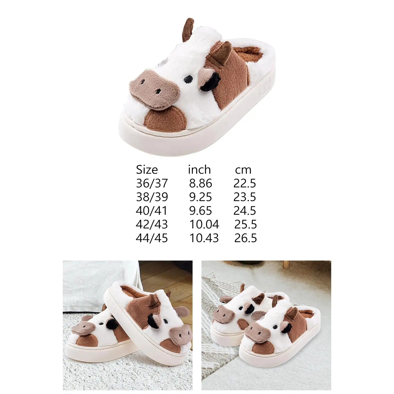 Winter Cow Plush Slippers Adorable Lightweight Warm Novelty Birthday Gift Animal Home Shoes for Dorm Apartment House Travel Men