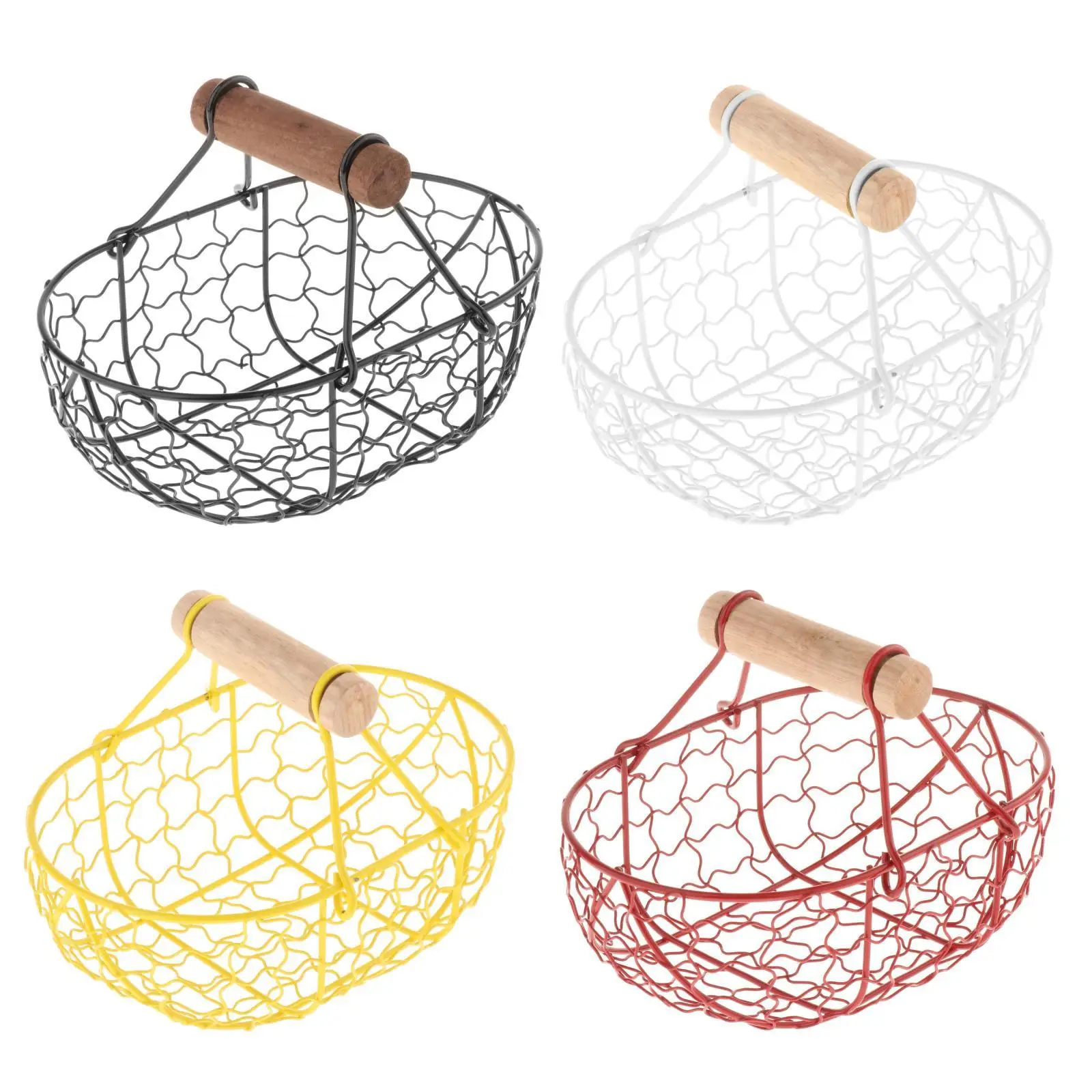 Kitchen Fruit Basket with Wooden Handle Decor Centerpieces Portable Holder Scene Layout Metal Mesh Bread Storage for Cabinet
