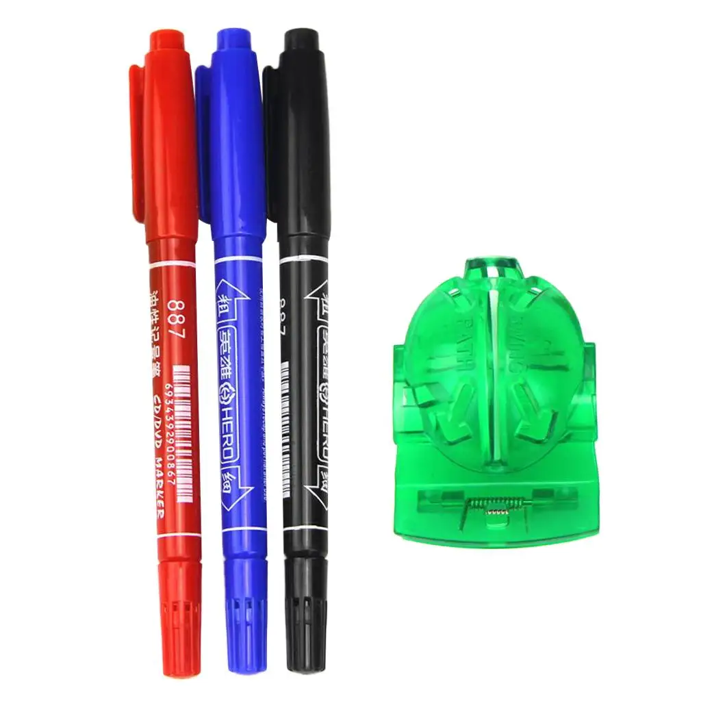 Portable Golf Ball Liner Marker Line Drawing Alignment Tool Drawer Stencil with Three Different Color Pens